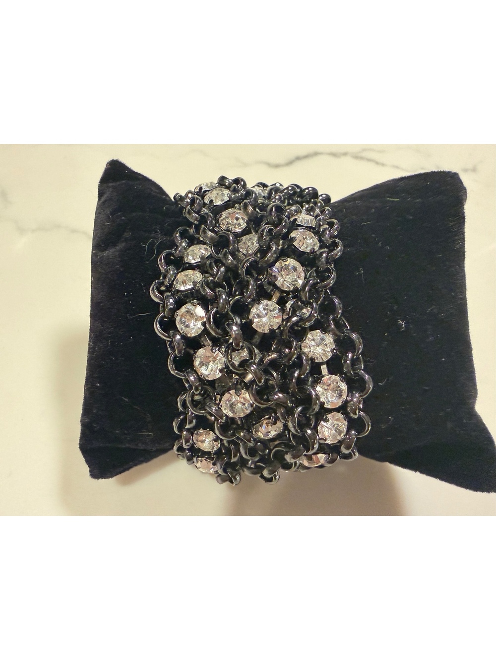 Black Chain Link Bracelet with Clear Rhinestones and Clasp Closure